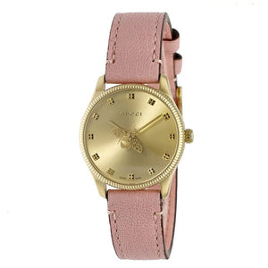 Gucci G Timeless Gold Dial Pink Leather Strap Watch for Women - YA1265041 Authentic Buy Shop Now