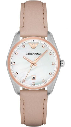 Emporio Armani Tazio Mother of Pearl Dial Pink Leather Strap Watch for Women - AR6133 Authentic Buy Shop Now
