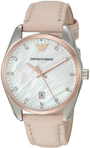 Emporio Armani Tazio Mother of Pearl Dial Pink Leather Strap Watch for Women - AR6133 Authentic Buy Shop Now