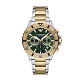 Emporio Armani Sea Explorer Chronograph Green Dial Two Tone Steel Strap Watch for Men - AR11586 Authentic Buy Shop Now