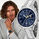 Maserati Sorpasso Chronograph Blue Dial Silver Steel Strap Watch for Men - R8873624004 Authentic Buy Shop Now