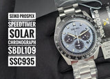 Seiko Prospex Speedtimer 41.4 Solar Chronograph Blue Dial Silver Steel Strap Watch for Men - SSC935 Authentic Buy Shop Now