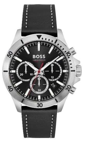 Hugo Boss Troper Chronograph Black Dial Black Leather Strap Watch for Men - 1514055 Authentic Buy Shop Now
