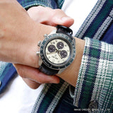 Seiko Prospex Speedtimer Solar Chronograph Ivory Dial Black Leather Strap Watch for Men - SSC943 Authentic Buy Shop Now