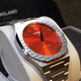 D1 Milano Ultra Thin Red Dial Silver Steel Strap Watch for Men - D1-UTBJ05 Authentic Buy Shop Now