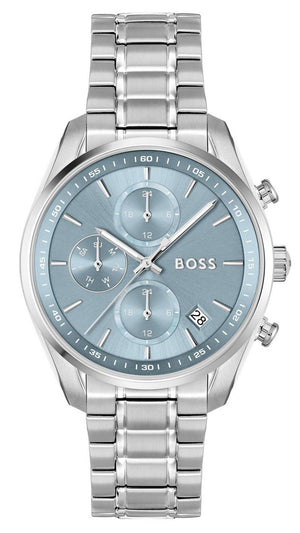 Hugo Boss Grand Tour Chronograph Ice Blue Dial Silver Steel Strap Watch for Women - 1502767 Authentic Buy Shop Now