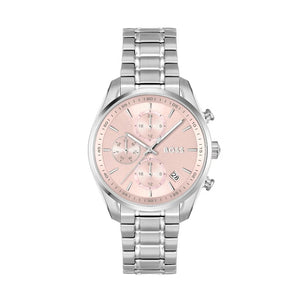 Hugo Boss Grand Tour Chronograph Pink Mother of Pearl Dial Silver Steel Strap Watch for Women - 1502765 Authentic Buy Shop Now