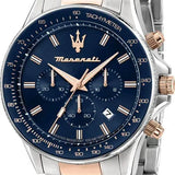Maserati SFIDA Chronograph Blue Dial Two Tone Steel Strap Watch for Men - R8873640022 Authentic Buy Shop Now