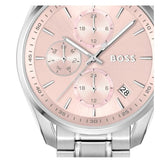 Hugo Boss Grand Tour Chronograph Pink Mother of Pearl Dial Silver Steel Strap Watch for Women - 1502765 Authentic Buy Shop Now