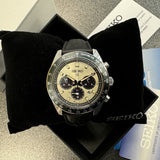 Seiko Prospex Speedtimer Solar Chronograph Ivory Dial Black Leather Strap Watch for Men - SSC943 Authentic Buy Shop Now