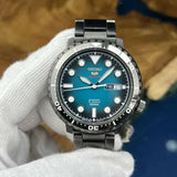 Seiko 5 Sports Automatic Turquoise Dial Grey Steel Strap Watch for Men - SRPC65J1 Authentic Buy Shop Now
