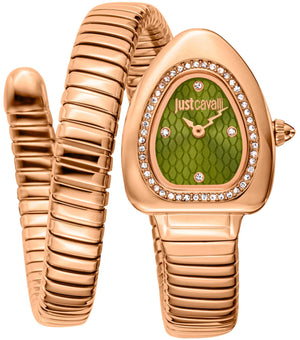 Just Cavalli Signature Snake Green Dial Rose Gold Steel Strap Watch for Women - JC1L249M0045 Authentic Buy Shop Now