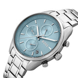 Hugo Boss Grand Tour Chronograph Ice Blue Dial Silver Steel Strap Watch for Women - 1502767 Authentic Buy Shop Now