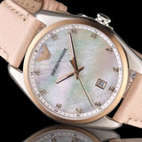 Emporio Armani Tazio Mother of Pearl Dial Pink Leather Strap Watch for Women - AR6133 Authentic Buy Shop Now