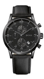 Hugo Boss Aeroliner Chronograph Black Dial Black Leather Strap Watch for Men - 1512567 Authentic Buy Shop Now