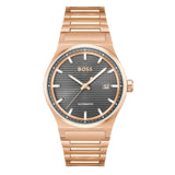 Hugo Boss Candor Automatic Grey Dial Rose Gold Steel Strap Watch for Men - 1514185 Authentic Buy Shop Now