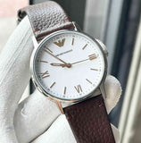 Emporio Armani Kappa Silver Dial Brown Leather Strap Watch for Men - AR11173 Authentic Buy Shop Now