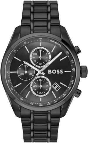 Hugo Boss Grand Prix Chronograph Black Dial Black Steel Strap Watch for Men - 1514298 Authentic Buy Shop Now