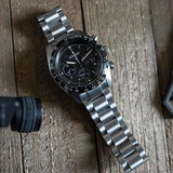 Seiko Prospex Speedtimer Solar Chronograph Black Dial Silver Steel Strap Watch for Men - SSC819 Authentic Buy Shop Now