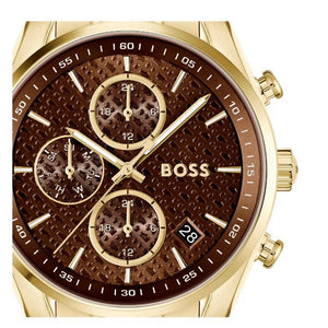 Hugo Boss Grand Tour Chronograph Brown Dial Gold Steel Strap Watch for Women - 1502770 Authentic Buy Shop Now