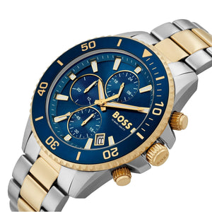 Hugo Boss Admiral Chronograph Blue Dial Two Tone Steel Strap Watch for Men - 1514257 Authentic Buy Shop Now