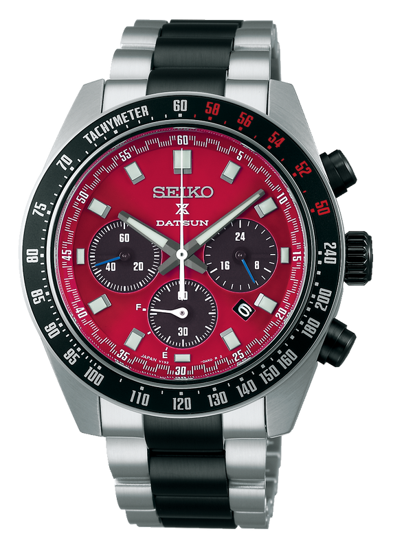 Seiko Prospex Speedtimer Solar Chronograph Datsun 240Z Collaboration Limited Edition Red Dial Two Tone Steel Strap Watch for Men - SBDL123 Authentic Buy Shop Now