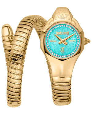 Just Cavalli Fiore Turquoise Dial Gold Steel Strap Watch for Women - JC1L354M0035 Authentic Buy Shop Now