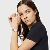 Emporio Armani Gianni T-Bar Mother of Pearl White Dial Two Tone Steel Watch for Women - AR11294 Authentic Buy Shop Now
