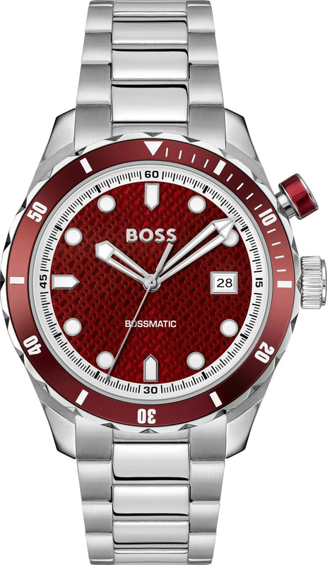 Hugo Boss Bossmatic Automatic Red Dial Silver Steel Strap Watch for Men - 1514179 Authentic Buy Shop Now