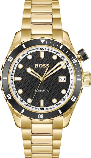 Hugo Boss Bossmatic Automatic Black Dial Gold Steel Strap Watch for Men - 1514180 Authentic Buy Shop Now