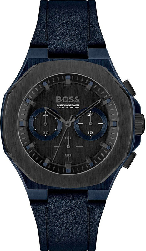 Hugo Boss Taper Chronograph Black Dial Blue Leather Strap Watch for Men - 1514086 Authentic Buy Shop Now