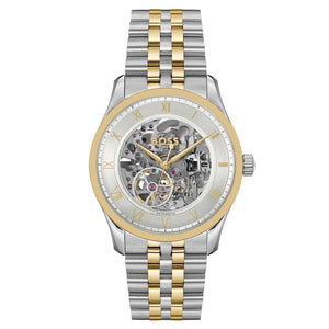 Hugo Boss Principle Skeleton Silver Dial Two Tone Steel Strap Watch for Men - 1514237 Authentic Buy Shop Now