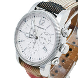 Burberry Utilitarian Chronograph White Dial Tri Tone Leather Strap Watch for Women - BU7820 Authentic Buy Shop Now