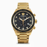 Versace Greca Dome Chronograph Black Dial Gold Steel Strap Watch for Men - VE6K00523 Authentic Buy Shop Now