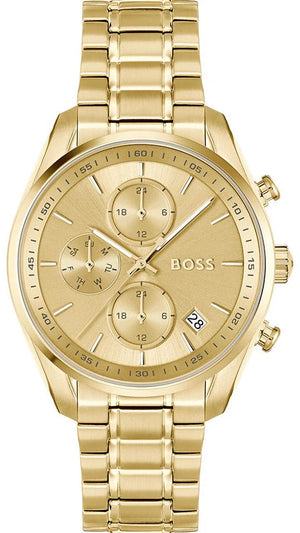 Hugo Boss Grand Tour Chronograph Gold Dial Gold Steel Strap Watch for Women - 1502768 Authentic Buy Shop Now