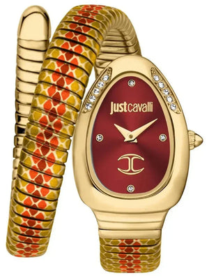 Just Cavalli Pelle Solo Snake Red Dial Three Tone Steel Strap Watch for Women - JC1L251M0045 Authentic Buy Shop Now