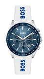 Hugo Boss Strike Chronograph Blue Dial White Rubber Strap Watch for Men - 1514238 Authentic Buy Shop Now