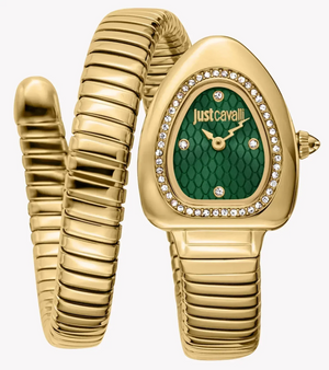 Just Cavalli Lady Snake Green Dial Gold Steel Strap Watch for Women - JC1L249M0035 Authentic Buy Shop Now