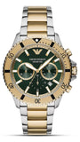 Emporio Armani Sea Explorer Chronograph Green Dial Two Tone Steel Strap Watch for Men - AR11586 Authentic Buy Shop Now