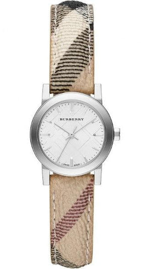 Burberry The City Silver Dial Multicolor Haymarket Leather Strap Watch for Women - BU9222 Authentic Buy Shop Now