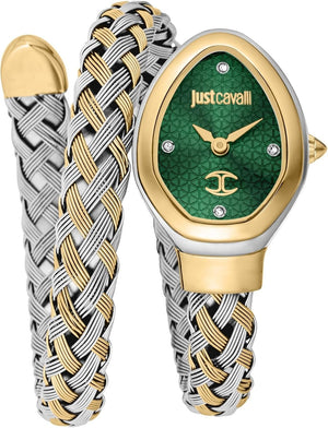 Just Cavalli Twined Green Dial Two Tone Steel Strap Watch for Women - JC1L264M0065 Authentic Buy Shop Now