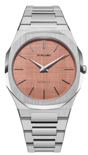 D1 Milano Ultra Thin Salmon Pink Dial Silver Steel Strap Watch for Men - D1-UTBJ26 Authentic Buy Shop Now