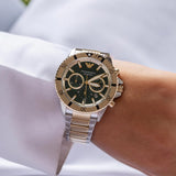 Emporio Armani Sea Explorer Chronograph Green Dial Two Tone Steel Strap Watch for Men - AR11586 Authentic Buy Shop Now