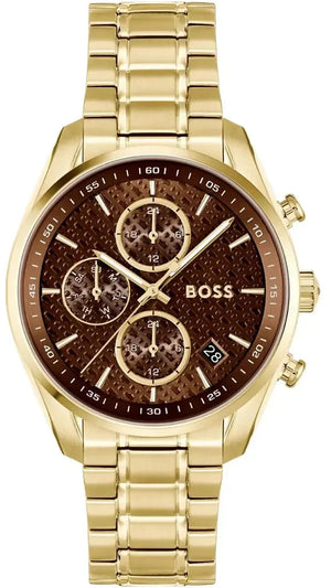 Hugo Boss Grand Tour Chronograph Brown Dial Gold Steel Strap Watch for Women - 1502770 Authentic Buy Shop Now