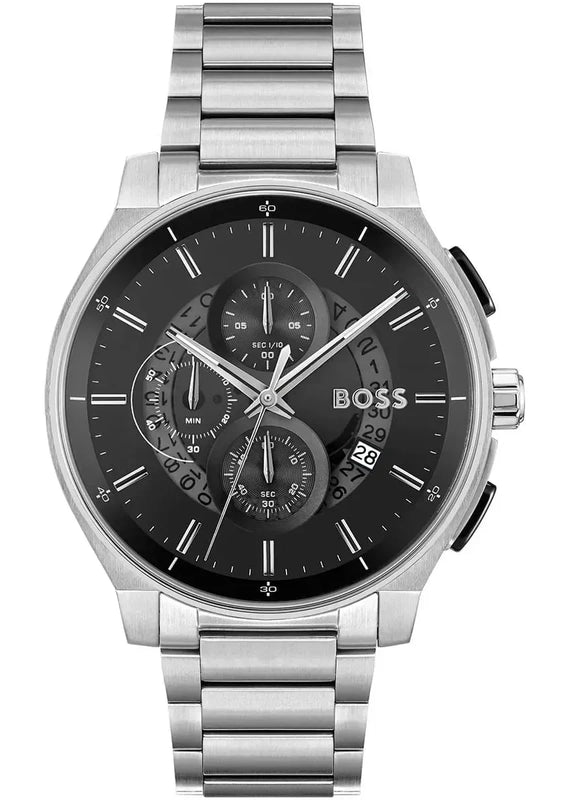 Hugo Boss Peak Chronograph Black Dial Silver Steel Strap Watch for Men - 1514191 Authentic Buy Shop Now