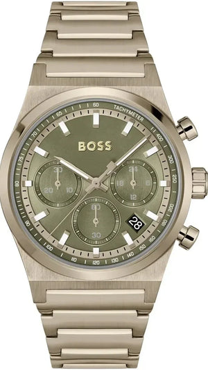 Hugo Boss Candor Chronograph Green Dial Brown Steel Strap Watch for Men - 1514222 Authentic Buy Shop Now