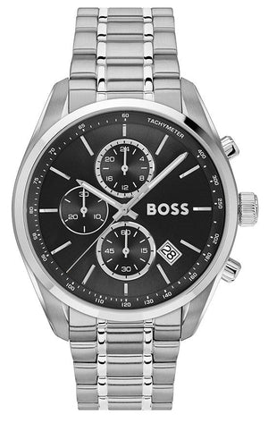 Hugo Boss Grand Prix Chronograph Black Dial Silver Steel Strap Watch for Men - 1514251 Authentic Buy Shop Now