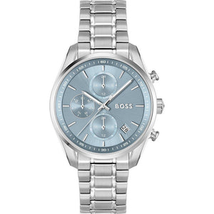 Hugo Boss Grand Tour Chronograph Ice Blue Dial Silver Steel Strap Watch for Women - 1502767 Authentic Buy Shop Now
