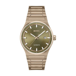Hugo Boss Candor Automatic Olive Green Dial Brown Steel Strap Watch for Men - 1514184 Authentic Buy Shop Now