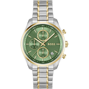 Hugo Boss Grand Tour Chronograph Green Dial Two Tone Steel Strap Watch for Women - 1502766 Authentic Buy Shop Now